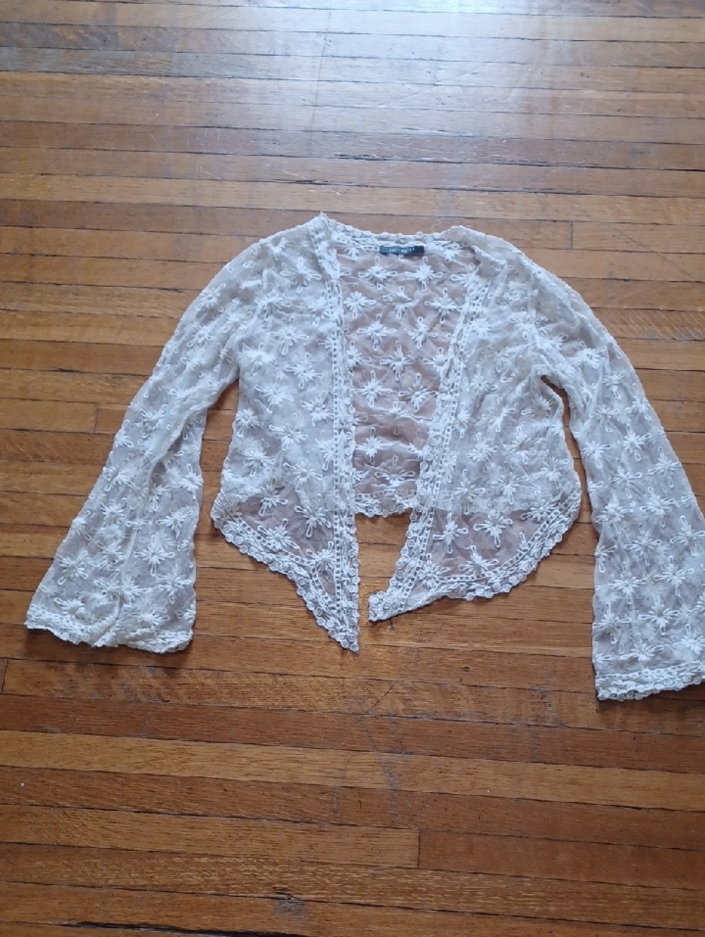 Suzy Shier Cream Sheer Floral Lace Top